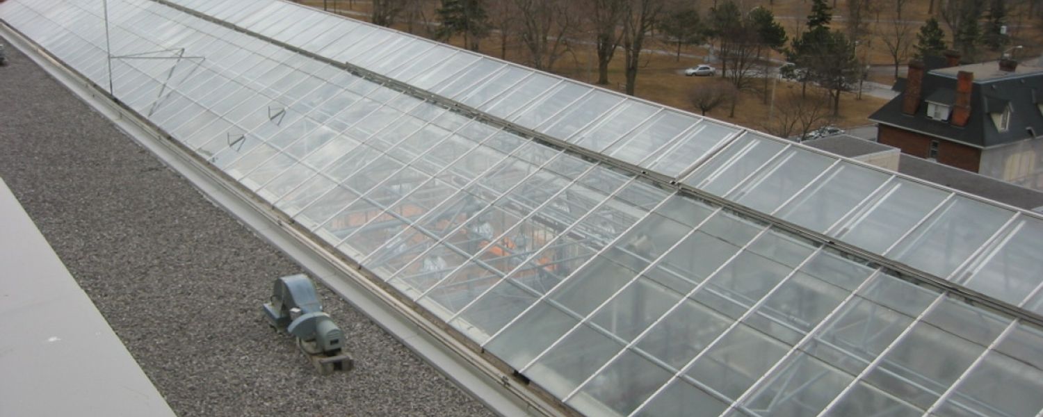 Arial view of greenhouse rooftop